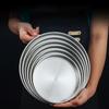 4 Sizes Deep Stainless Steel Meal Trays Round Dish Plates Barbecue Fruit Noodles Salad Mixing Dish Bowl Hotel Kitchen Tableware