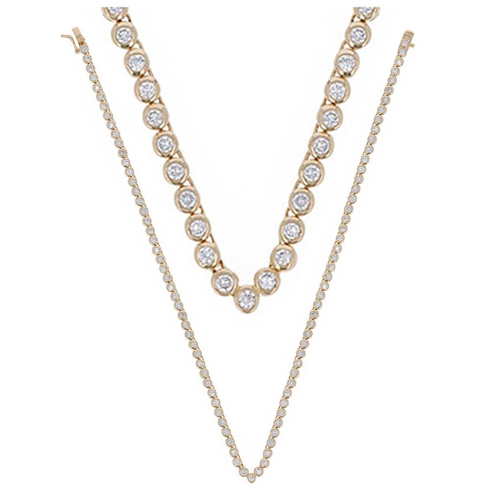 Les Trésors De Lily [R4758] - Collier plaqué or 'Rivière de Cristal' blanc doré - 45 cm- 4 mm