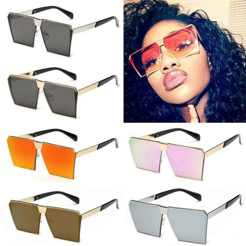 Top Oversized Flat Lens Square Sunglasses Men Women Fashion Metal Large Glasses