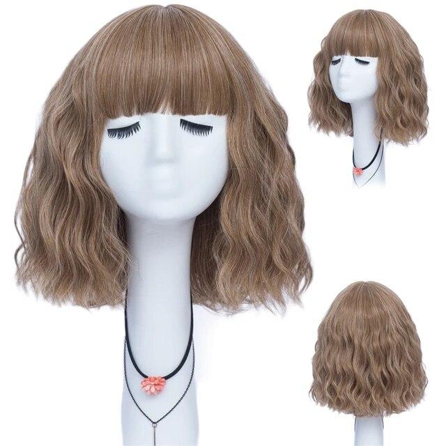 Kurze lockige blaue Bobo-Synthetik-Cosplay-Perücken für Frauen, Orange, Rot, Grün, natürliches hitzebeständiges Haar mit Pony für Mädchen