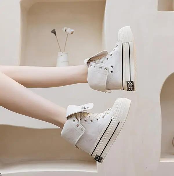 Fashion 12CM High Brand Skateboard Breathable Heightening Shoes Denim Women Fashion Spring Ankle Boot High Brand Platform Wedge Autumn