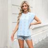 New Ladies Round Neck Loose Short-sleeved T-shirt Jacquard Tops Vest Female