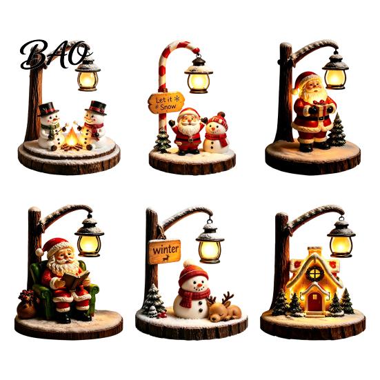 Resin Desk Lamp for Dormitory Christmas Santa Claus Reading Lantern, Snowman Elk LED Night Light with Warm Bedside Lighting Kids Room Glow,