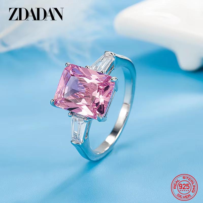 

925 Silver Square Pink Zircon Ring for Women Fashion Wedding Jewelry 6 розовый