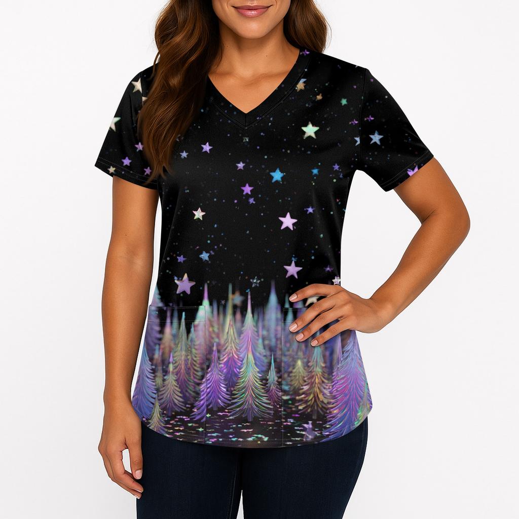 Dámská potisková uniforma Pracovní uniforma Výstřih do V Kapsy Základní Pulovr s krátkým rukávem