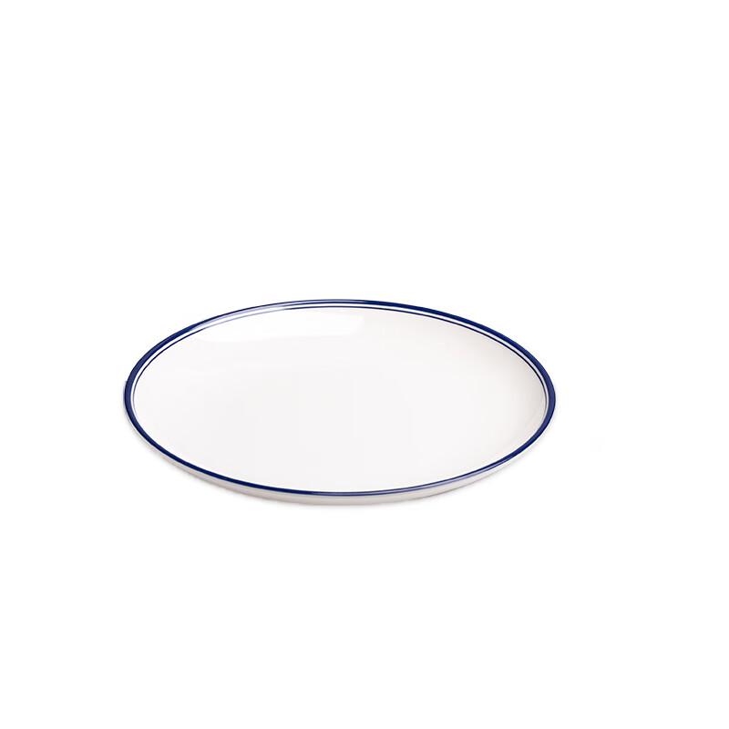 Меламиновая мелкая круглая тарелка с синим краем