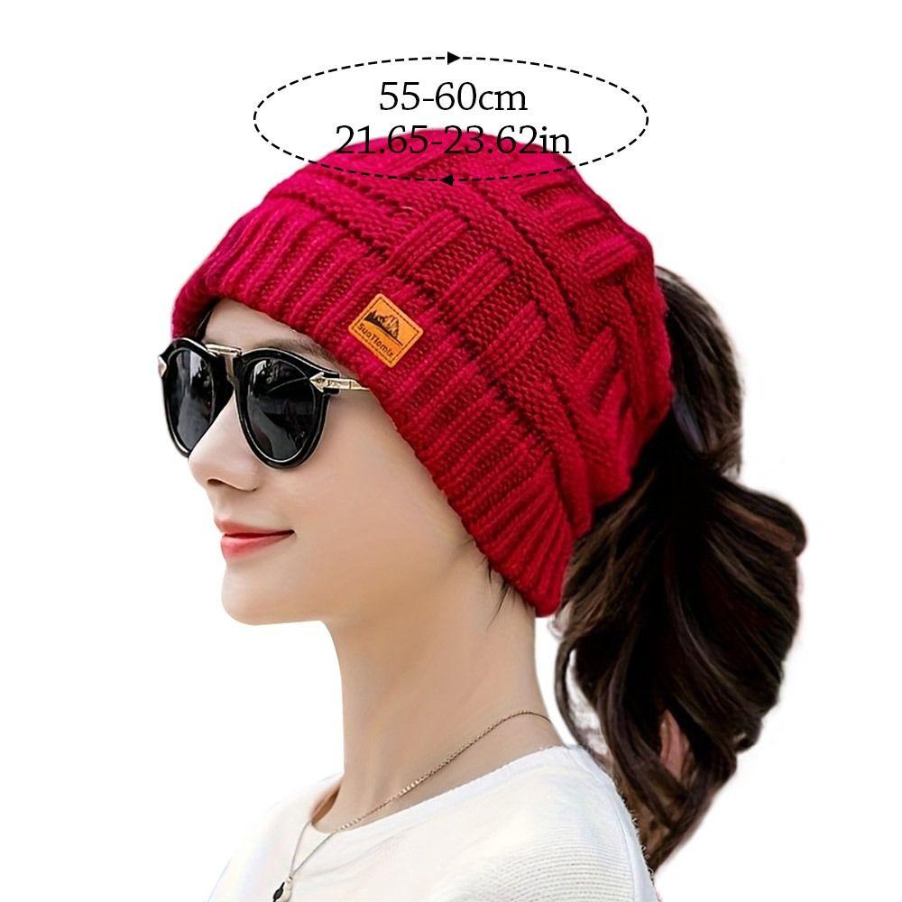 Fashion Crochet Ponytail Winter Hats Knitted Solid Color Beanies Hat Warm Ear Protection Skullies Autumn