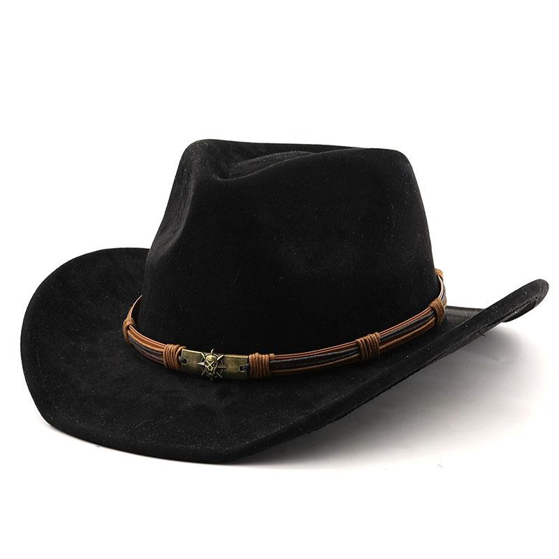 Unisex Western Cowboy Cowgirl Hat with Buckle Belt Classic Wide Brim Fedora Hat for Men and Women