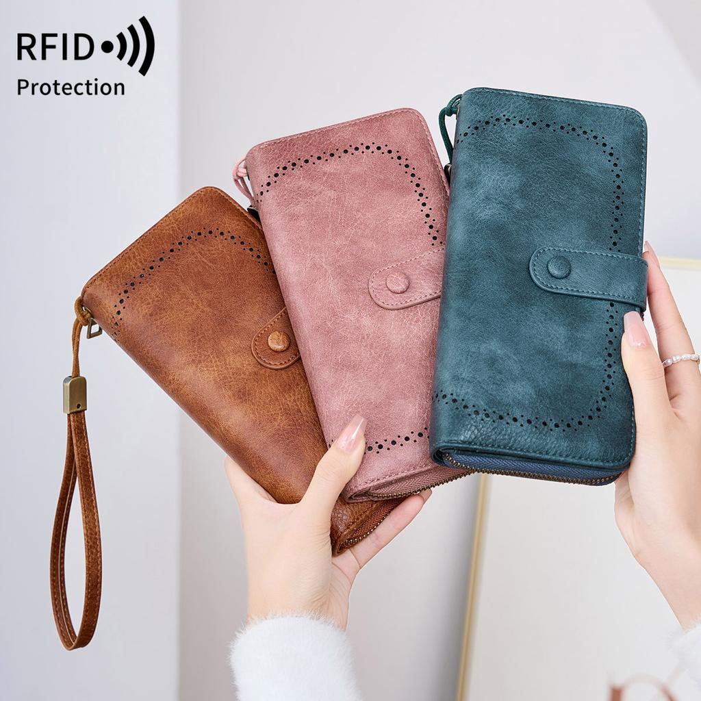 Multifunctional Women's Wallet Retro Oil Wax Leather Long Wallet Simple Large Capacity Card Bag