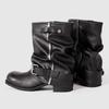 Women'S Boots Fashion Belt Buckle Design Chunky Root Platform Biker Boots Comfort Non-Slip Round Toe Mid Calf Boots