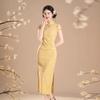 New Chinese style young yellow cheongsam bubble jacquard 1011 summer daily girly beautiful dress