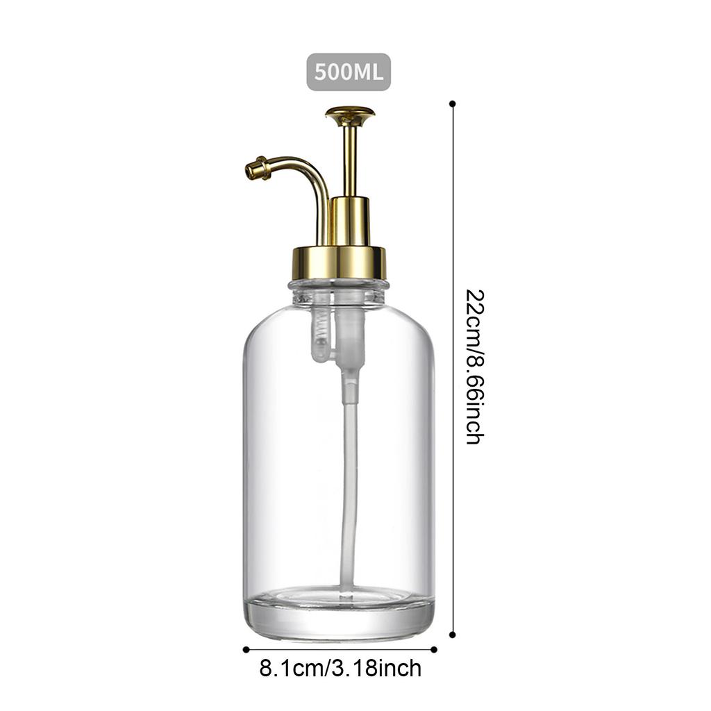 2 Stück Flüssigseifenspender 500 ml Klares Glas Nachfüllbarer Flüssig-Handseifenspender für Badezimmer Küche Gold
