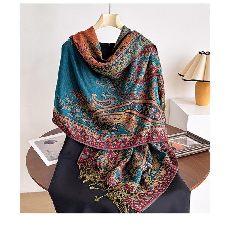 Women S Ethnic Style Court Paisley Print Tassel Long Scarf Elegant Shawl