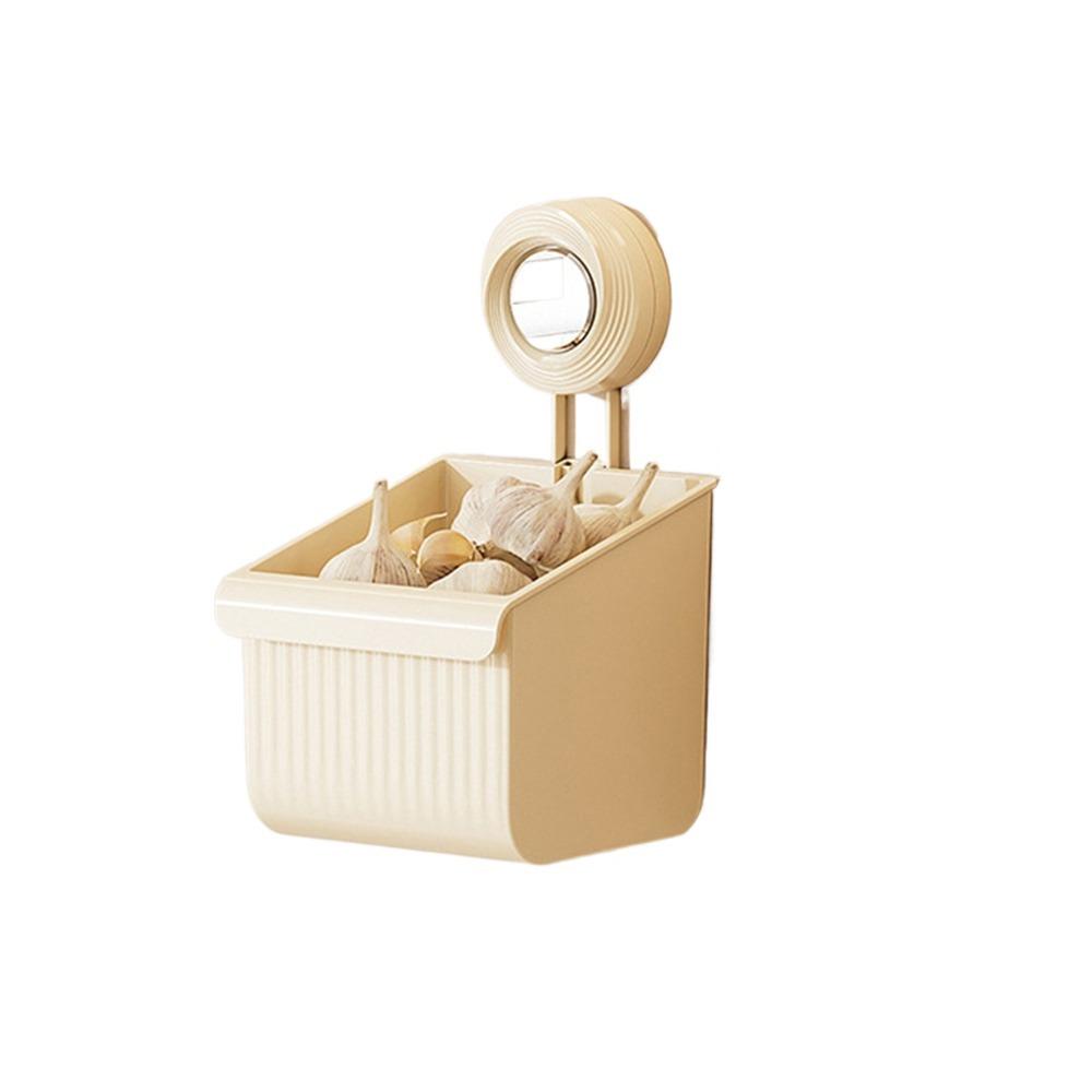 

Punch-free Suction Cup Storage Basket Wall Mounted Bathroom Storage Rack Kitchen Beige-S