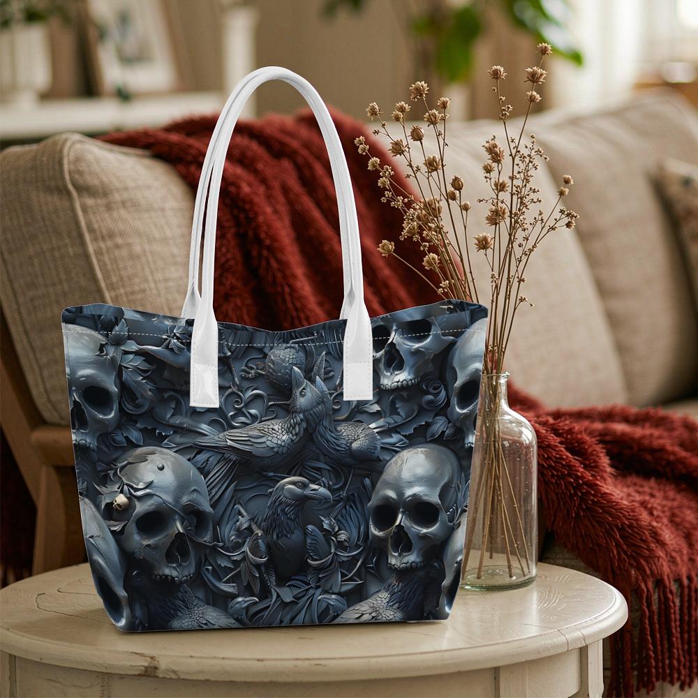 Gothic Skull Crow Print Casual Daily Tote Bag For Shopping Outdoor