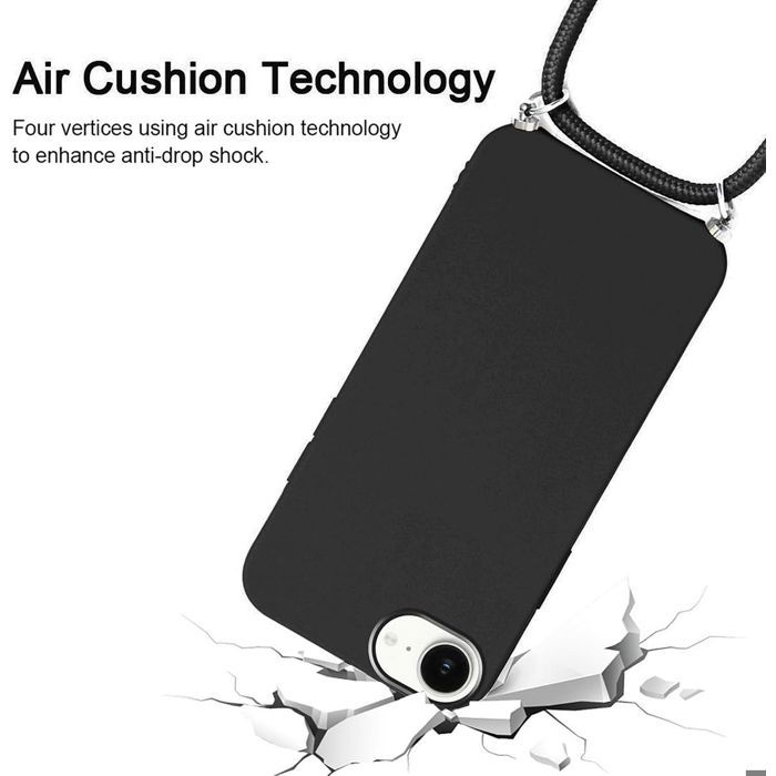 Coque de protection - BOOLING - iPhone 16e - Silicone Liquide Souple - Anti-Rayures - Cordon Noir
