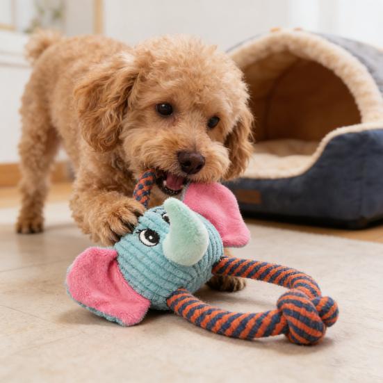 Dog Plush Animal Toy Squeaky Puppy Head Chew Elephant Monkey Toy Interactive Rope Knot Teething Toy