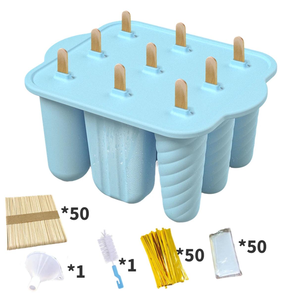 Hot Selling Ice Cream Tools with Wooden Sticks Silicone Popsicle Silicone Ice Cream Popsicle Mold Set синий