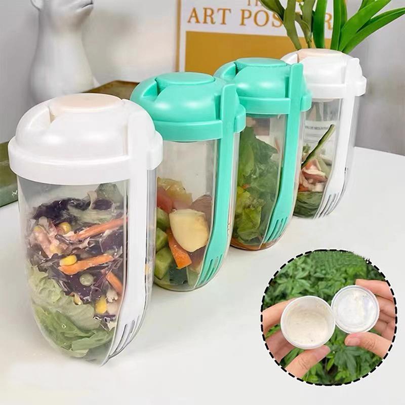 Portable Breakfast Oatmeal Cereal Nut Yogurt Salad Cup Container Set With Fork Sauce Cup Lid Bento Food Bowl Kitchen Lunch Box