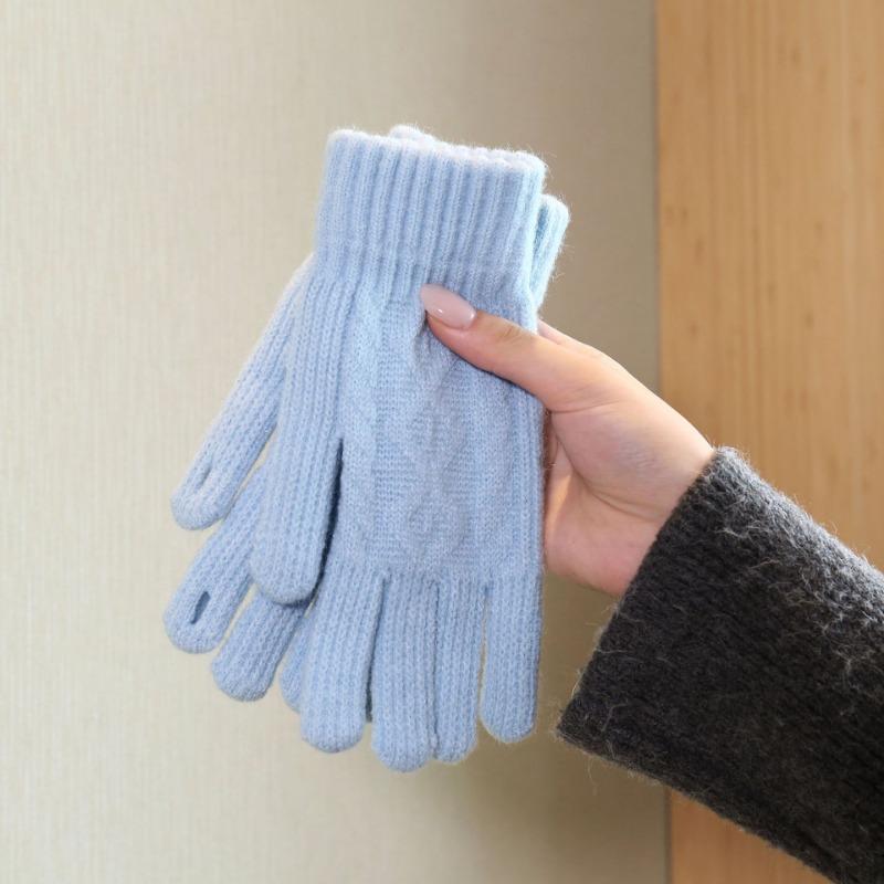 Warm and Cold-proof Knitted Wool Gloves, Solid Color Finger-leaking Wool Gloves, Thickened and Piled Cycling Gloves