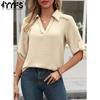 Women's Fashion Casual Summer Spring Solid Color Print 1/2 Sleeves POLO Neck Blouses & Shirts