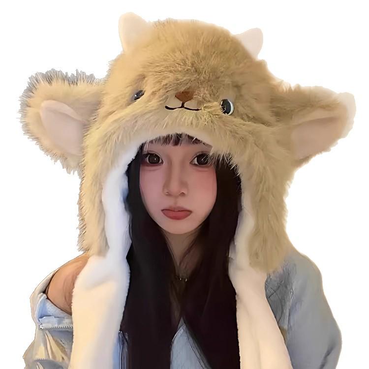 Lamb Plush Women’s Winter Hat with Moving Cartoon Ears – Warm & Cute Ear Protection