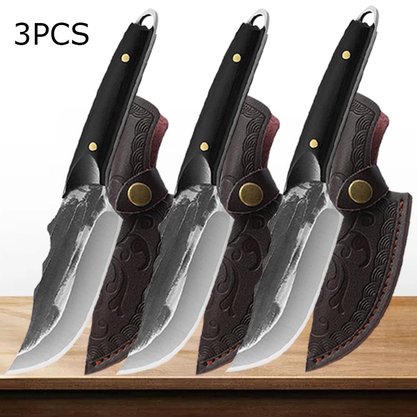 Kitchen Meat Cleaver Butcher Knife Forged Hammer Boning Knife Fruit Paring Stainless Steel Slicing Cooking Knives with Cover