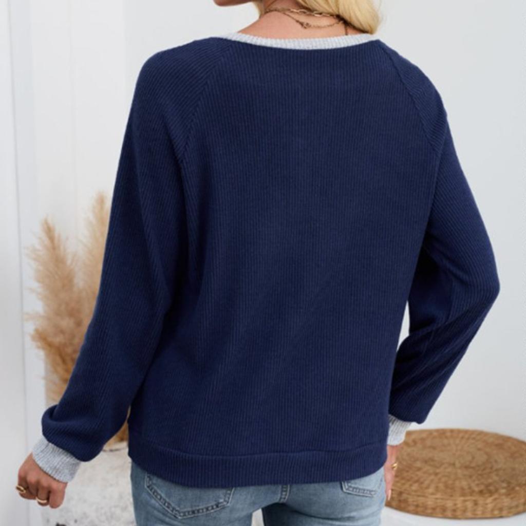 Damen Casual Mode Kontrastierendes Fake Zweiteiler Spleiß Revers Locker Langarm Oberteil