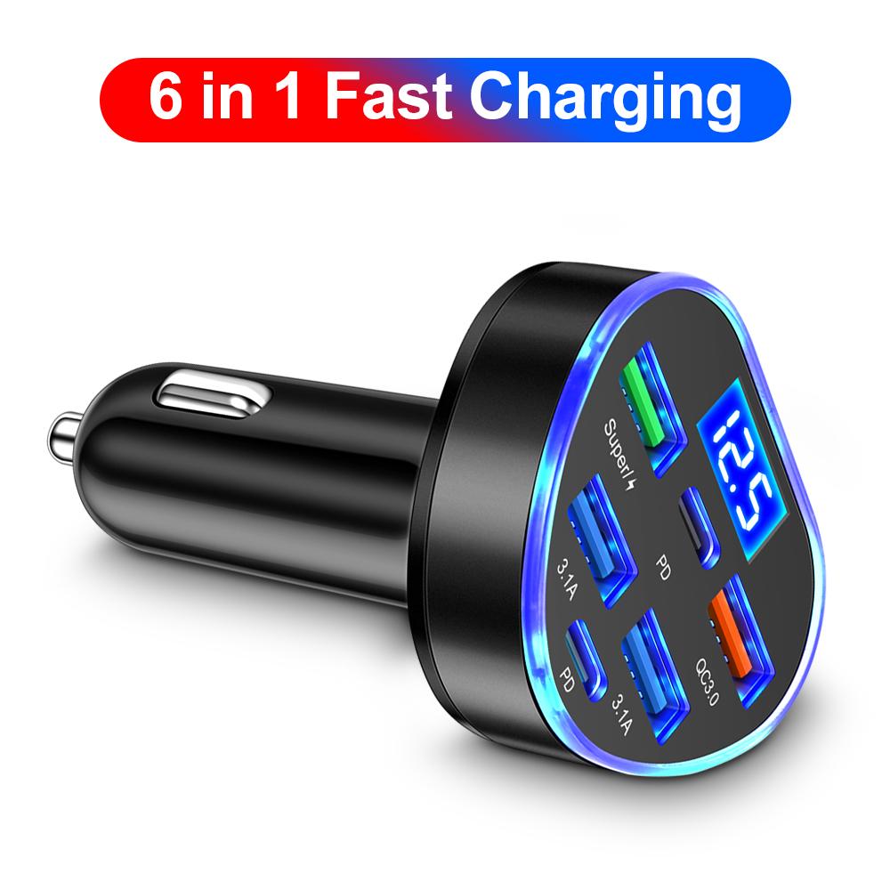 

3.1A USB автомобильное зарядное устройство Type C быстрая зарядка телефонный адаптер для Xiaomi Huawei PD телефон зарядное устройство автомобильный адаптер гнездо прикуривателя 6 IN 1 Car Charger
