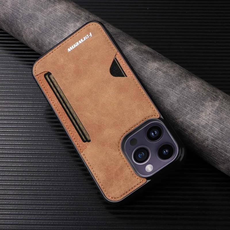 Retro Card Holder Phone Case for IPhone 16 15 Plus 14 13 12 11 Pro Max Mini XS XR X  Wallet PU Leather Shockproof  Cover
