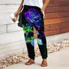 Women Flower Printing Pants Lace Up Elastic Waist Loose  Trousers Casual Long Pants Trousers with Pockets