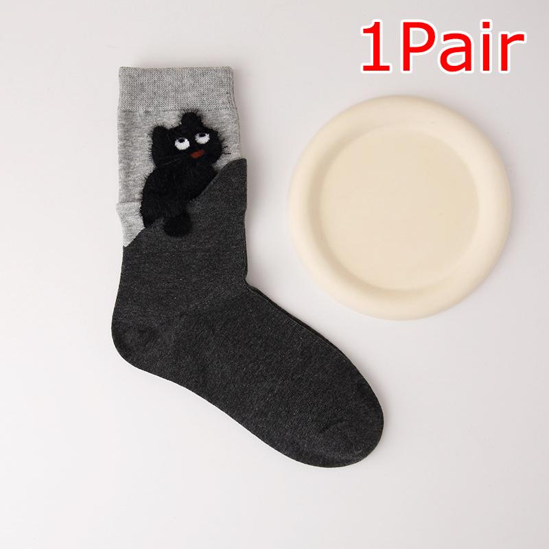 

1/4 Pairs Sock Versatile Plush Cat Print Comfortable One Size Breathable Mid-calf Socks Cute Multi-Color 1PC