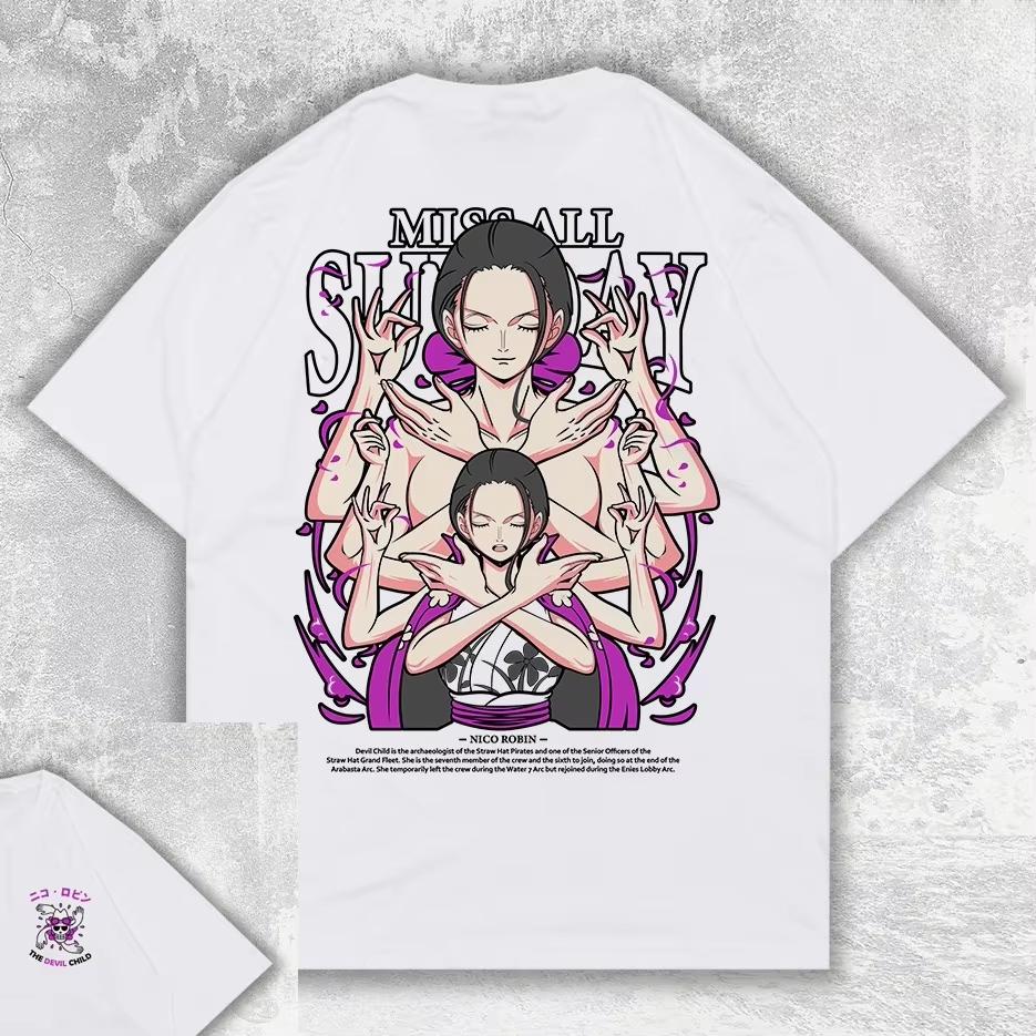 

ONE PIECE Robin Summer Tshirt Unisex Women Retro Anime Harajuku Shortsleeved Casual Loose Fitness Comfortable Y2k Top 4XL