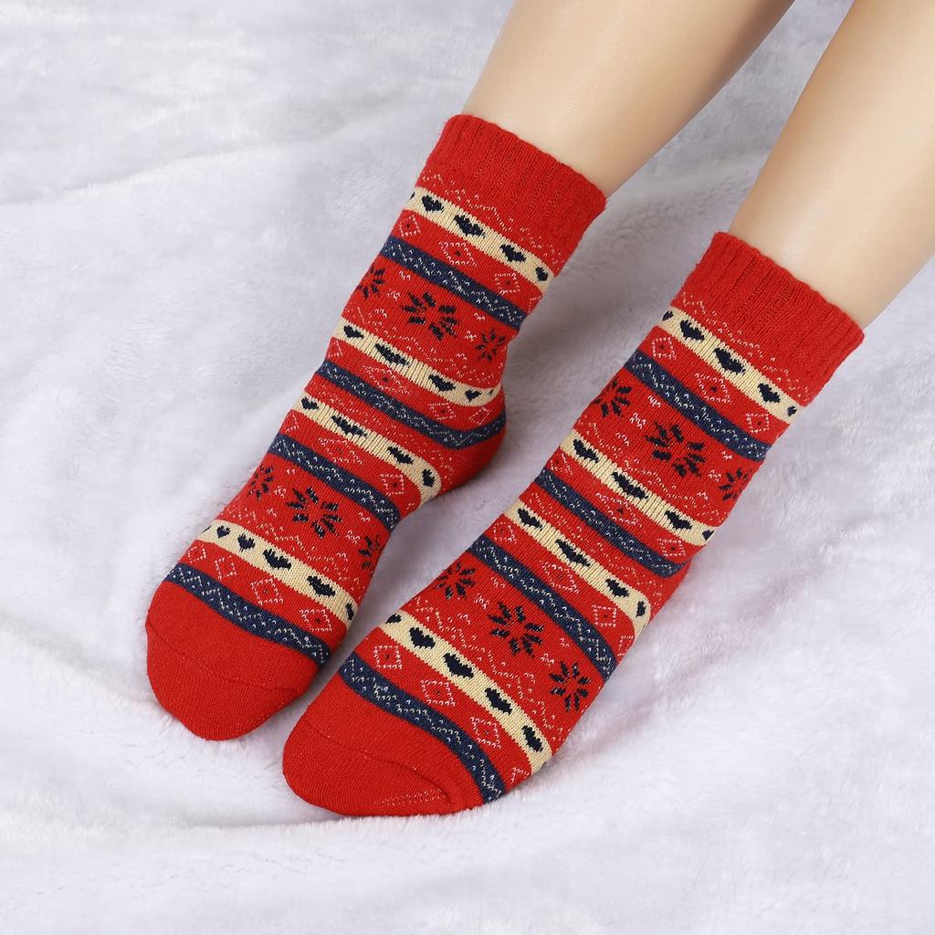 DAMILY Warm Winter Winter Set of Floral Crew Nordic Sizes Casual Socks Women's Socks, Thick, Cold-Proof, Cotton, Cute, Warm, Colorful, Socks, 5,
