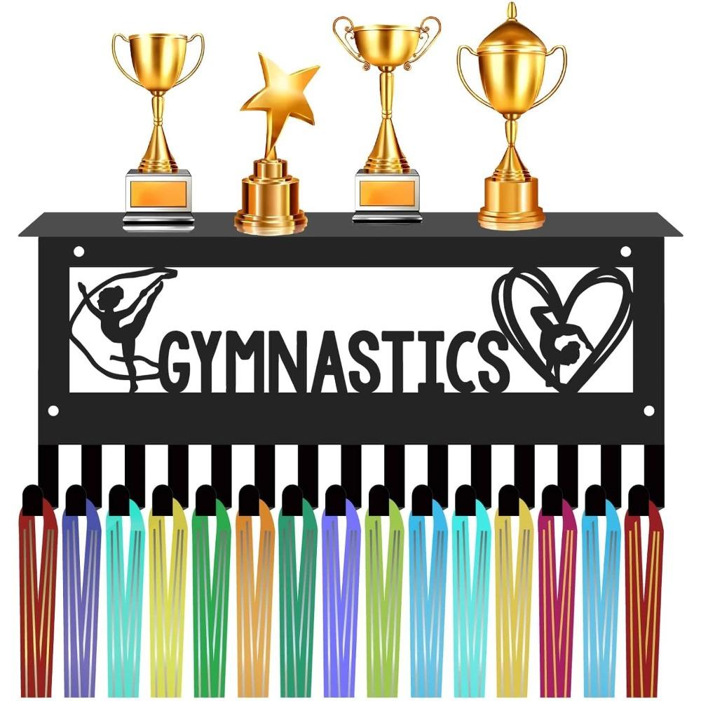 Swimming Medal Hanger Display with Shelf, Trophy Medal Holder Rack Iron Wall Mount Decor Metal Organizer for Hanging Medals Swimmer 11.8 X 5.1 Inch