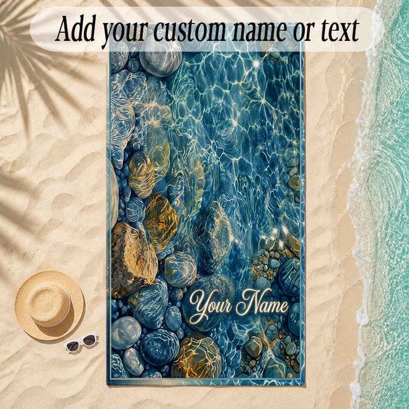 Mermaid Theme Soft Beach Towel Personalized Custom Name Text Towel Portable for Beach Pool Travel