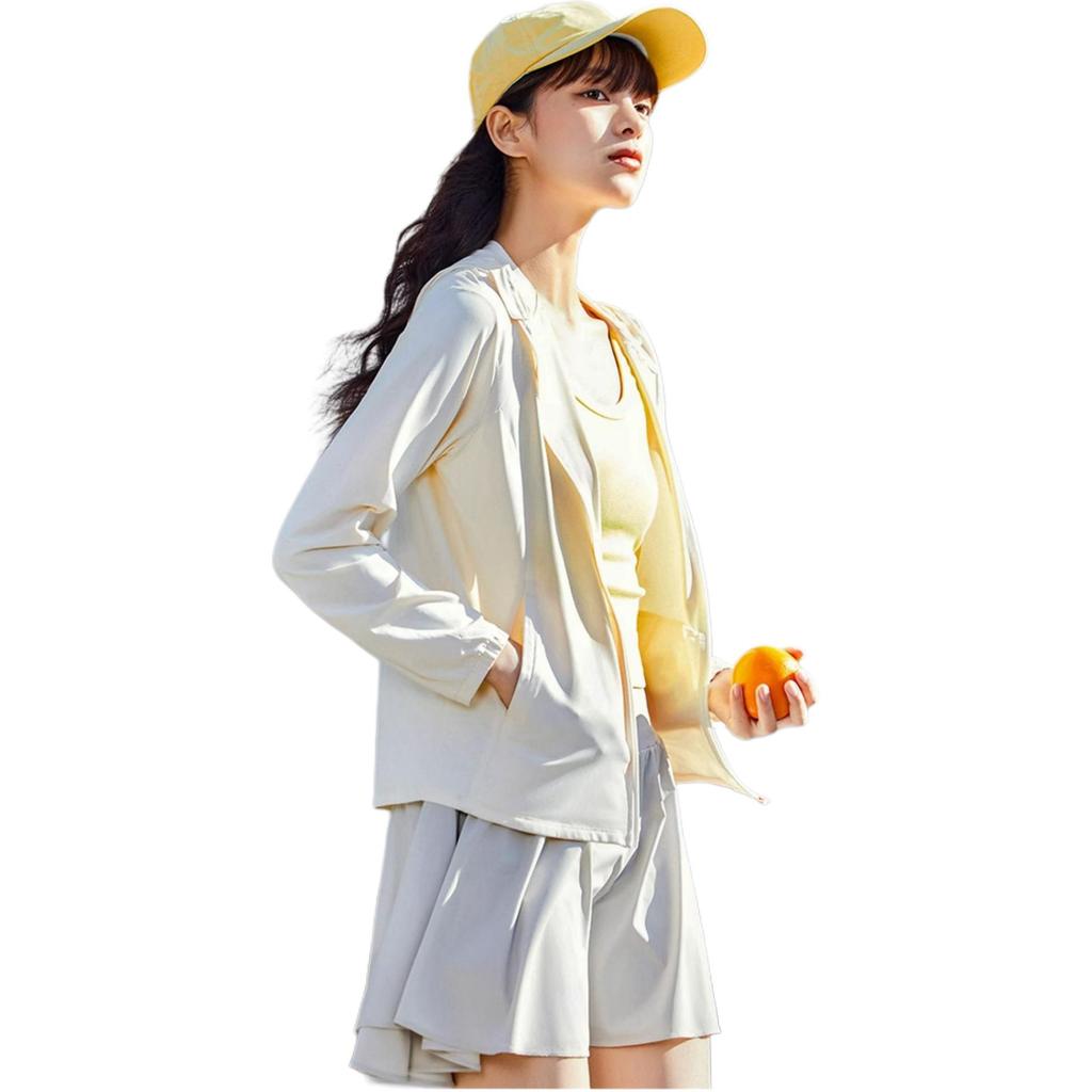 Anta Training Series Solid Color Zip-Up Hooded Loose Sports UV Protection Sun Protection Jacket Women Jackets Corn-White 162427705-1