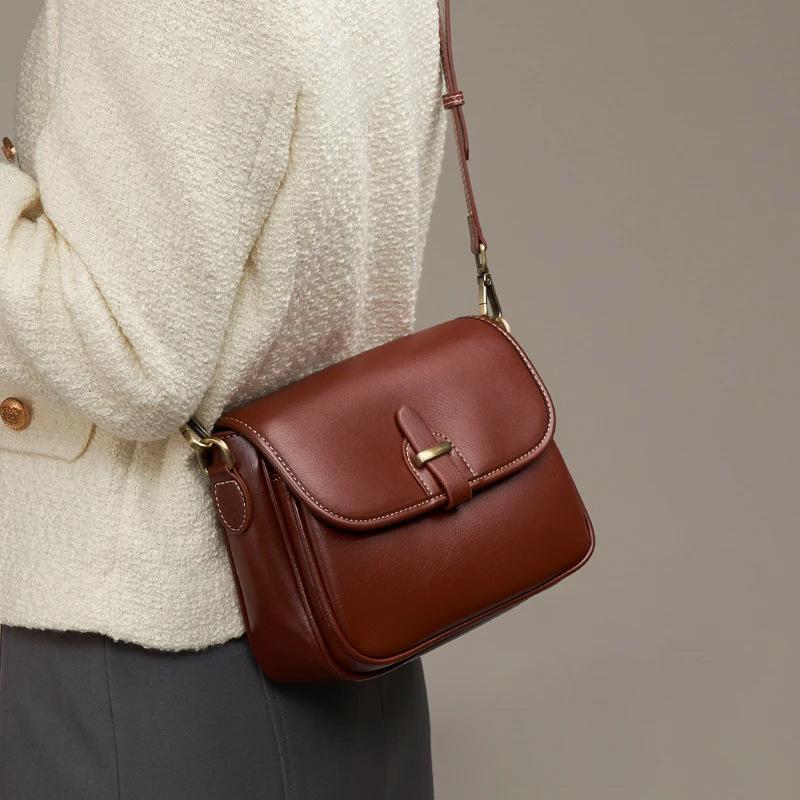 Bolsa Quadrada Pequena Moderna e de Alta Qualidade em Couro Genuíno, Couro de Vaca, Bolsa Pequena de Ombro Único, Bolsa Transversal Casual Feminina