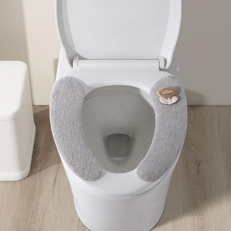 Tapis de siège de toilette rembourré épais en peluche, antidérapant, doux, accessoires de salle de bain