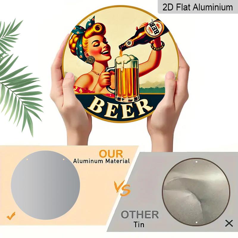 2D Flat Aluminum 7.87 Inch X 7.87 Inch Vintage Woman Pouring Beer Style Wall Hanging. Suitable for Bars, Living Rooms, Home Cellars, Kitchens