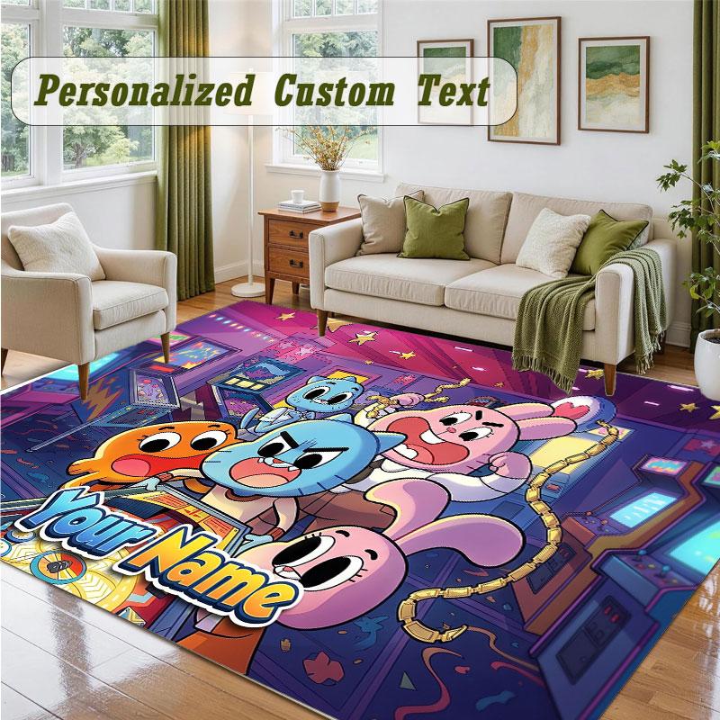 Crystal Velvet Square Rug Custom NameAmazing World of Gumball Pattern Non Slip Home Floor Decor Rug