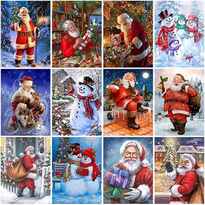 DIY Sněhulák 5D Diamantová malba Celokulatý vrták Kreslený Vánoční Santa Claus Mosaic Sady křížkového stehu Domácí dekorace