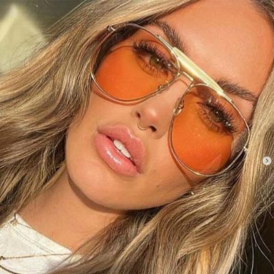 Lunettes de soleil rétro surdimensionnées en métal pour femmes, lunettes de soleil pilote rouge pêche, lunettes de créateur tendance UV400 2023, nouveauté
