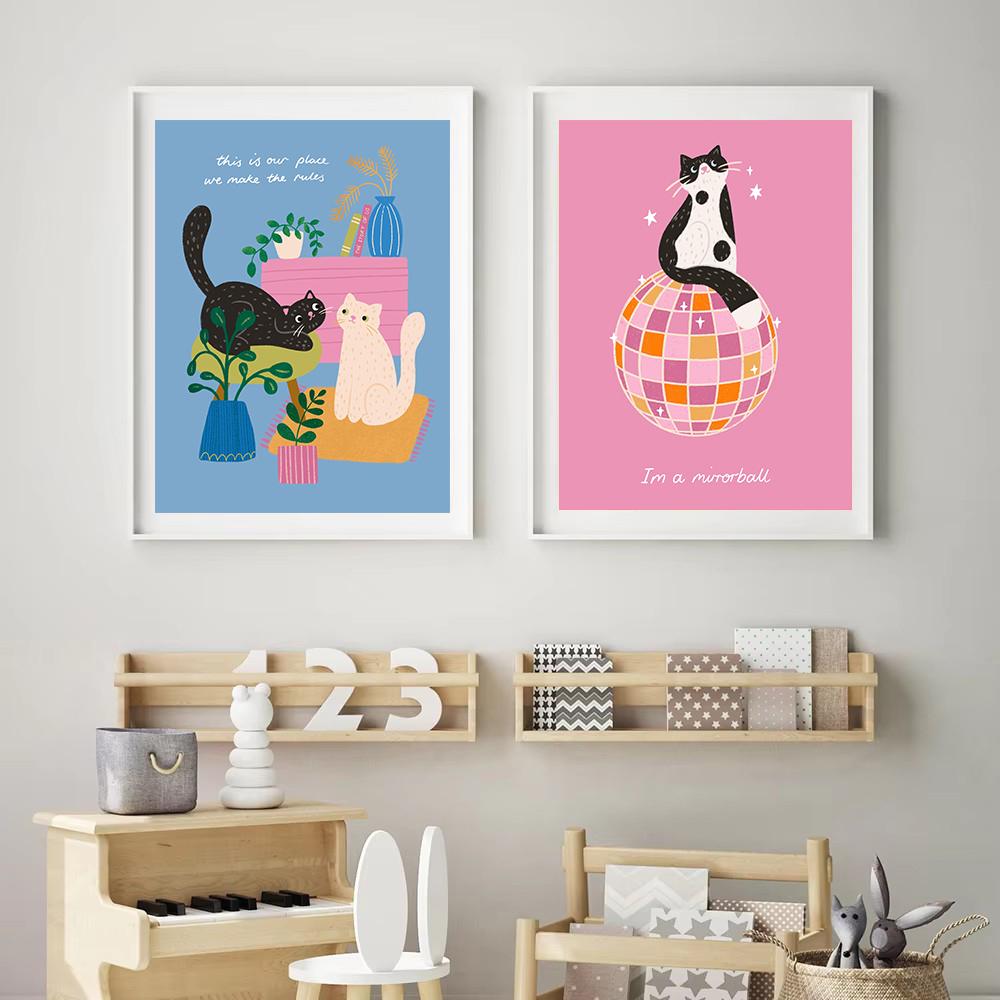 Süße Katzen The Eras Pfote Unsichtbarer Faden/Karma Ist Eine Katze Liedtext Illustration Poster Leinwandbild Wandkunst Bilder Heimdeko