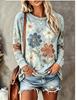 Women Long Sleeve T‑Shirt Boho Vintage Watercolor Floral Flower Leaf Print Crew Neck Casual Loose Tops