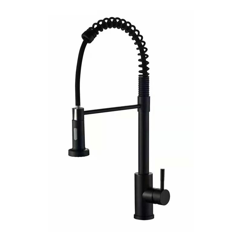 

Pull-out spring stainless steel kitchen hot and cold water faucet, sink, washbasin, universal rotating splash-proof faucet чёрный