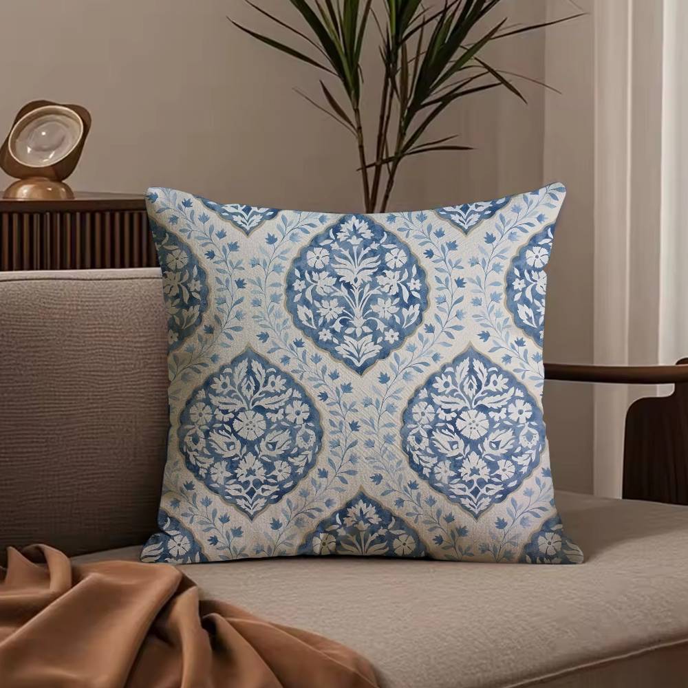 Art Sari Fabric Pillow Case Anti-dustmite Pillowcase Invisible zipper silky short plush Sofa cushion cover
