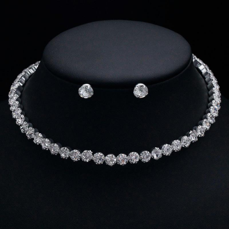 2/3Pcs Light Luxury Round  Jewelry Set For Women Charm Necklace Bracelet Earring Brides Wedding Jewelry Accessories