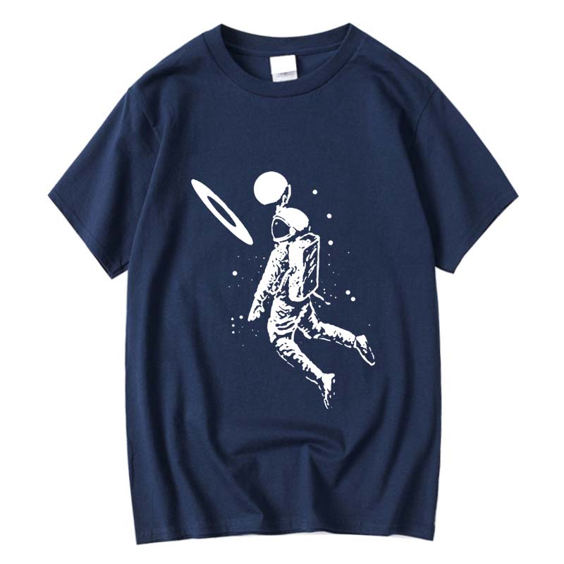 Herr T-shirt Hög Kvalitet 100% Bomull Roligt Månastronauttryck Sommar Casual Lös Herr T-shirt O-hals Herr T-shirt Tees Toppar