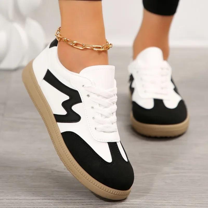 New Flat Luxury Shoes Women 2025 Autumn Classic Ladies Sneakers Women Leather Retro Low Cut Lace -up Casual Round Toe Grey White
